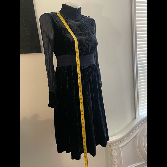 CIRCLE Navy Blue Velvet A-Line Dress - Picture 11 of 16